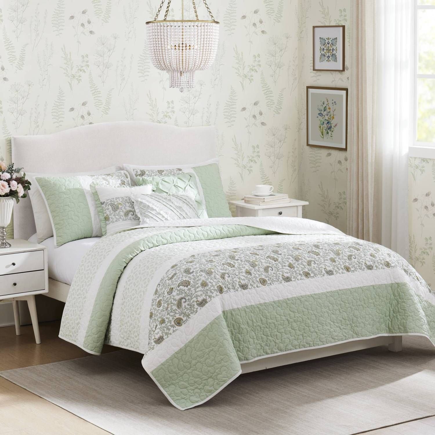 6 Piece Cotton Percale Quilt Set with Throw Pillows King/Cal King