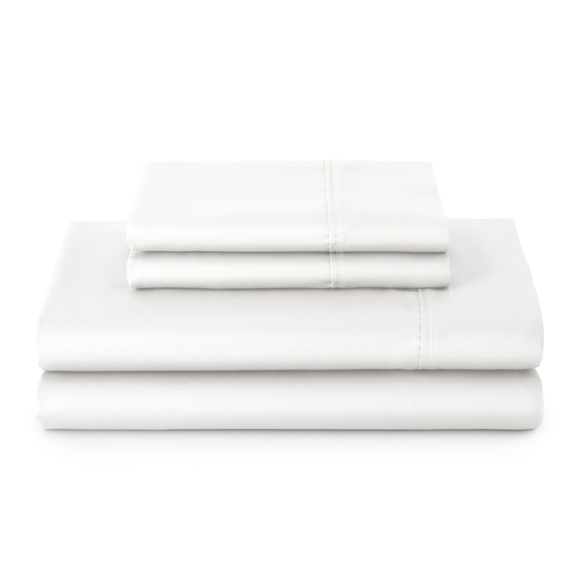 3-Piece 300 Thread Count Arctic White Cotton Sateen Bed Sheet Set, Twin