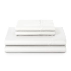 3-Piece 300 Thread Count Arctic White Cotton Sateen Bed Sheet Set, Twin