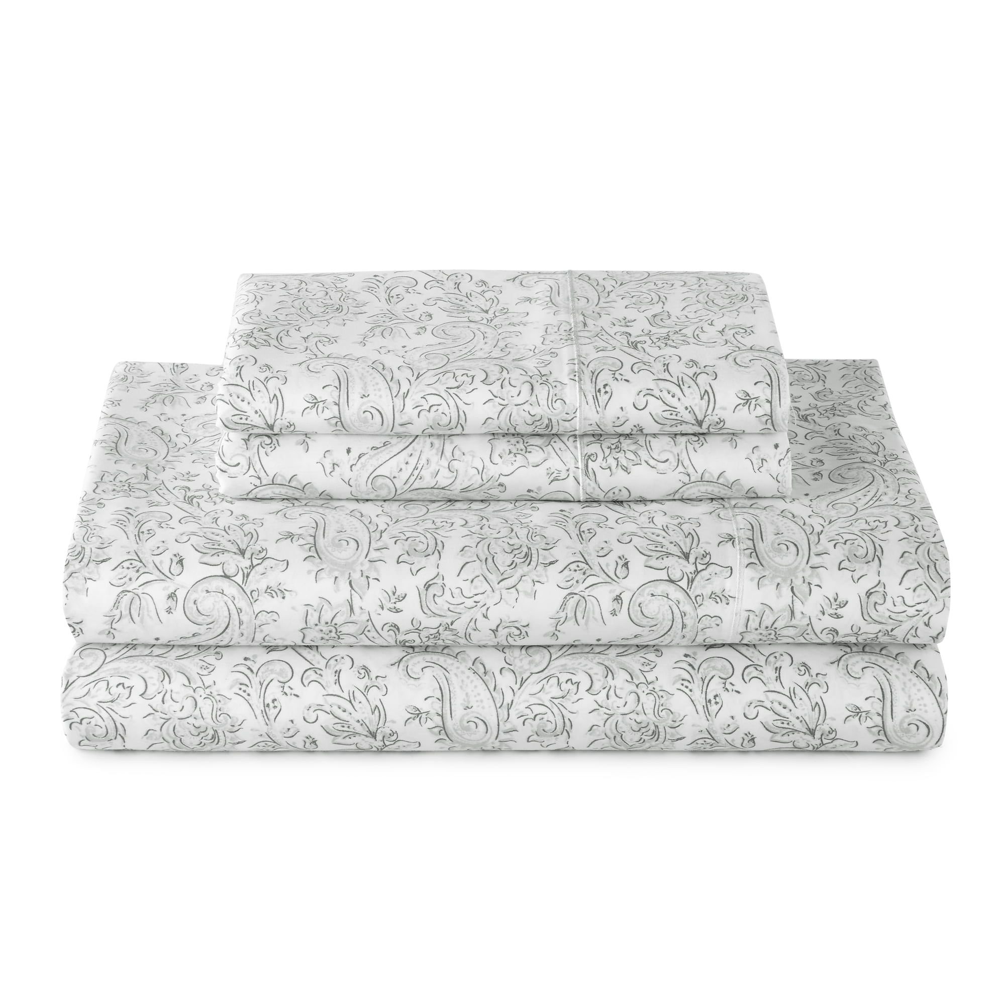 3-Piece 100% Cotton 400 Thread Count Paisley Taupe Performance Sheet Set, Twin