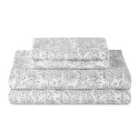 3-Piece 100% Cotton 400 Thread Count Paisley Taupe Performance Sheet Set, Twin