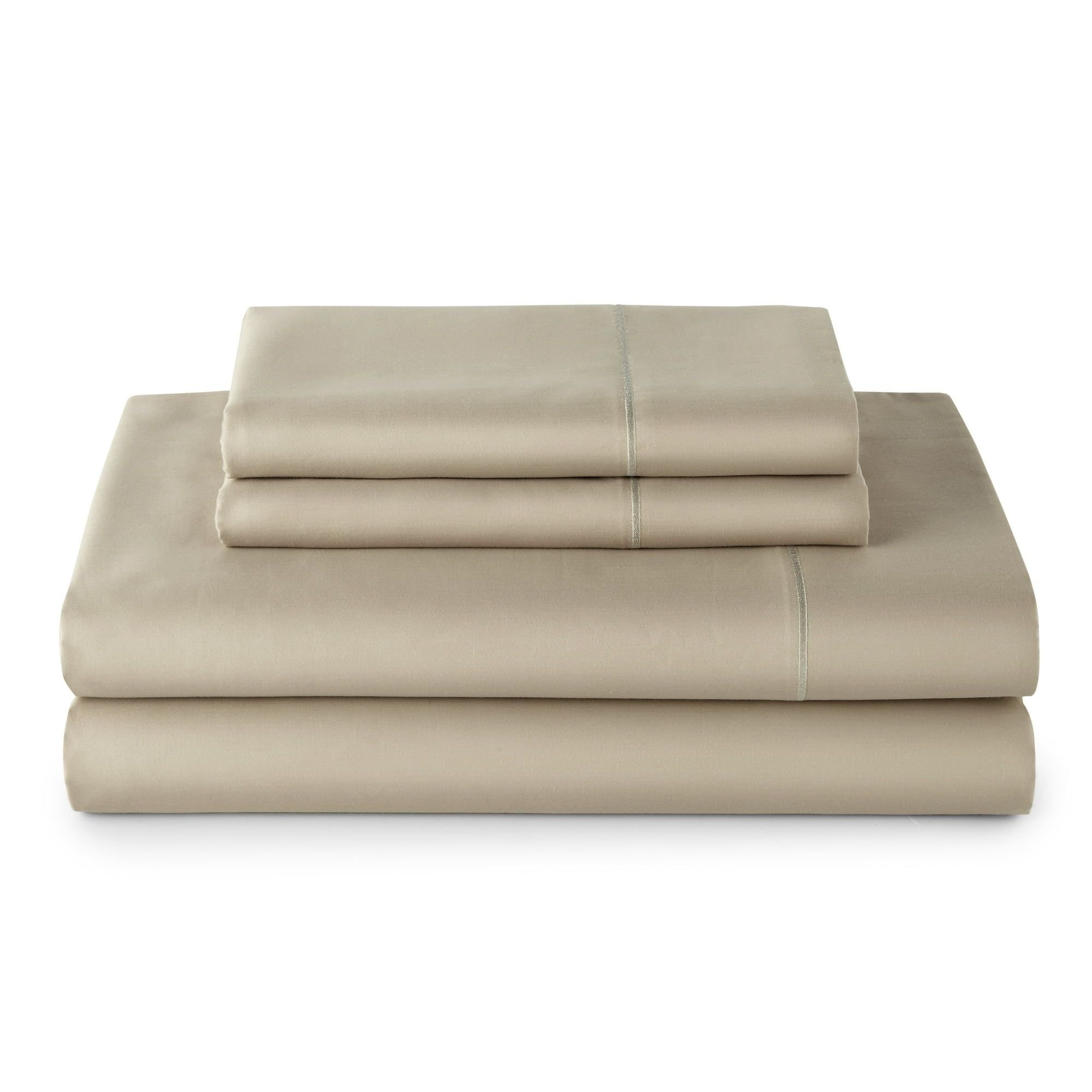 4-Piece 100% Cotton 400 Thread Count Performance Sheet Set, Almond Biscuit, Queen