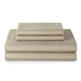 4-Piece 100% Cotton 400 Thread Count Performance Sheet Set, Almond Biscuit, Queen
