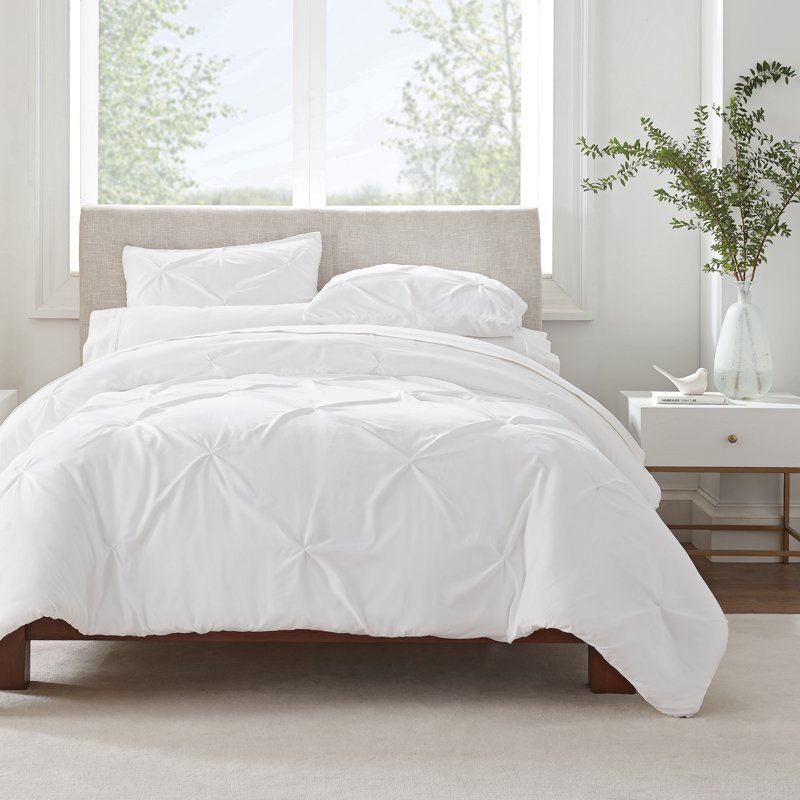 Serta Simply Clean Pleated 3-Piece Solid Duvet Set, White, Full/Queen