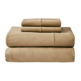 4-Piece 100% Cotton 400 Thread Count Dark Caramel Performance Sheet Set, Queen