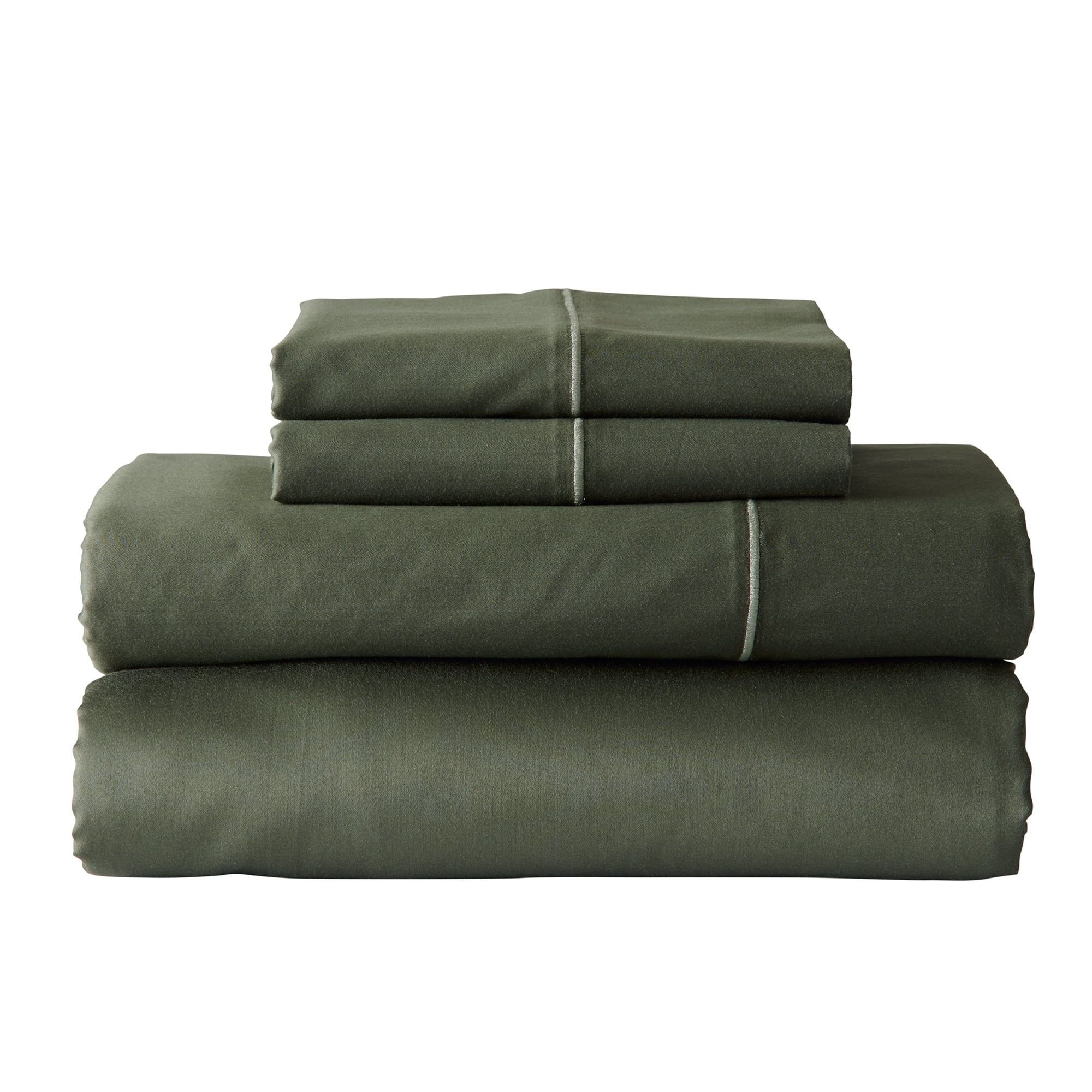 3-Piece 300 Thread Count Green Ash Cotton Sateen Bed Sheet Set, Twin