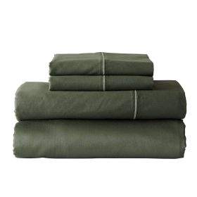 3-Piece 300 Thread Count Green Ash Cotton Sateen Bed Sheet Set, Twin