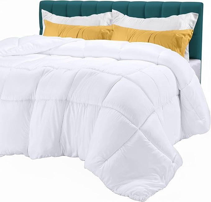 Utopia Bedding Comforters Twin Size, All Season Duvet Insert, Down Alternative Box Stitched Bed Comforter with Corner Tabs, Machine Washable (White)