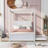 BWood Canopy Bed with Trundle Bed and two Drawers ,Full Size Canopy Platform bed With Support Slats .No Box Spring Needed, Brushed White