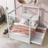 BWood Canopy Bed with Trundle Bed and two Drawers ,Full Size Canopy Platform bed With Support Slats .No Box Spring Needed, Brushed White