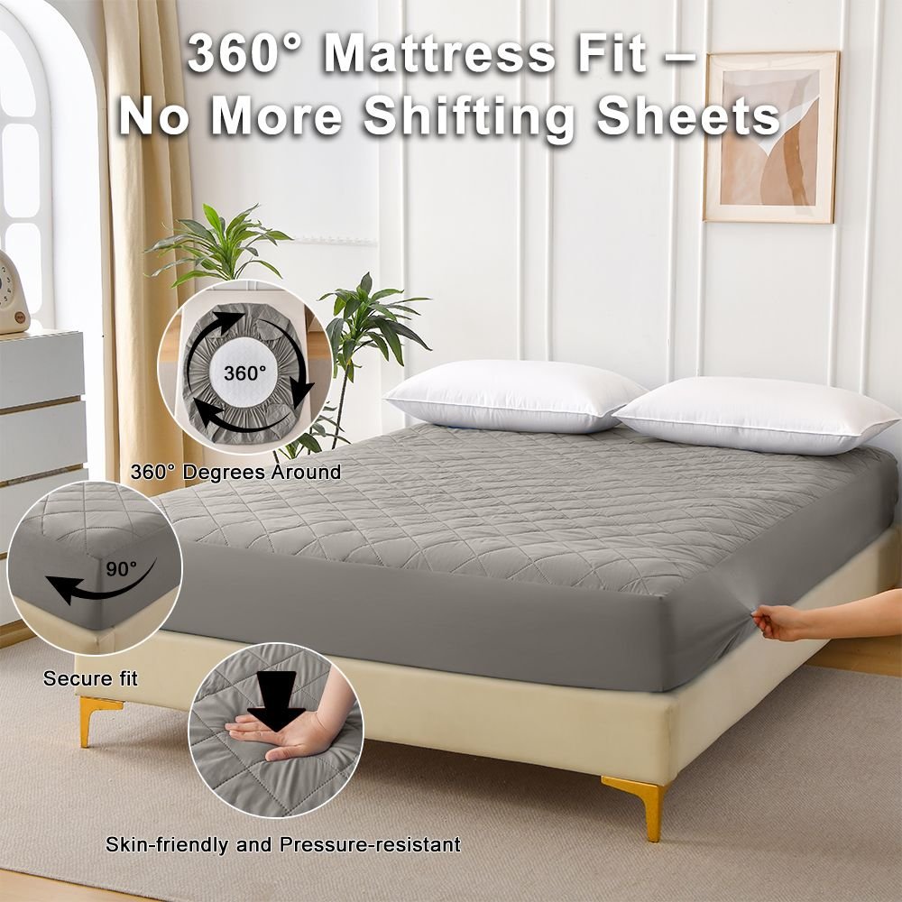 Diamond Grid Ultrasonic Waterproof Mattress Protector, twin (Color: Gray)
