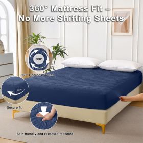 Diamond Grid Ultrasonic Waterproof Mattress Protector, twin (Color: Navy Blue)