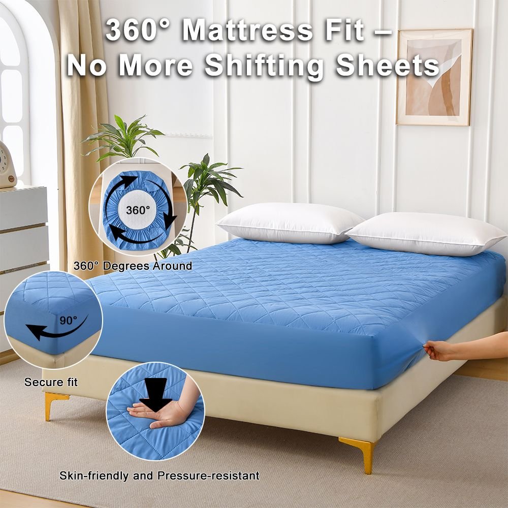 Diamond Grid Ultrasonic Waterproof Mattress Protector, twin (Color: Light Blue)