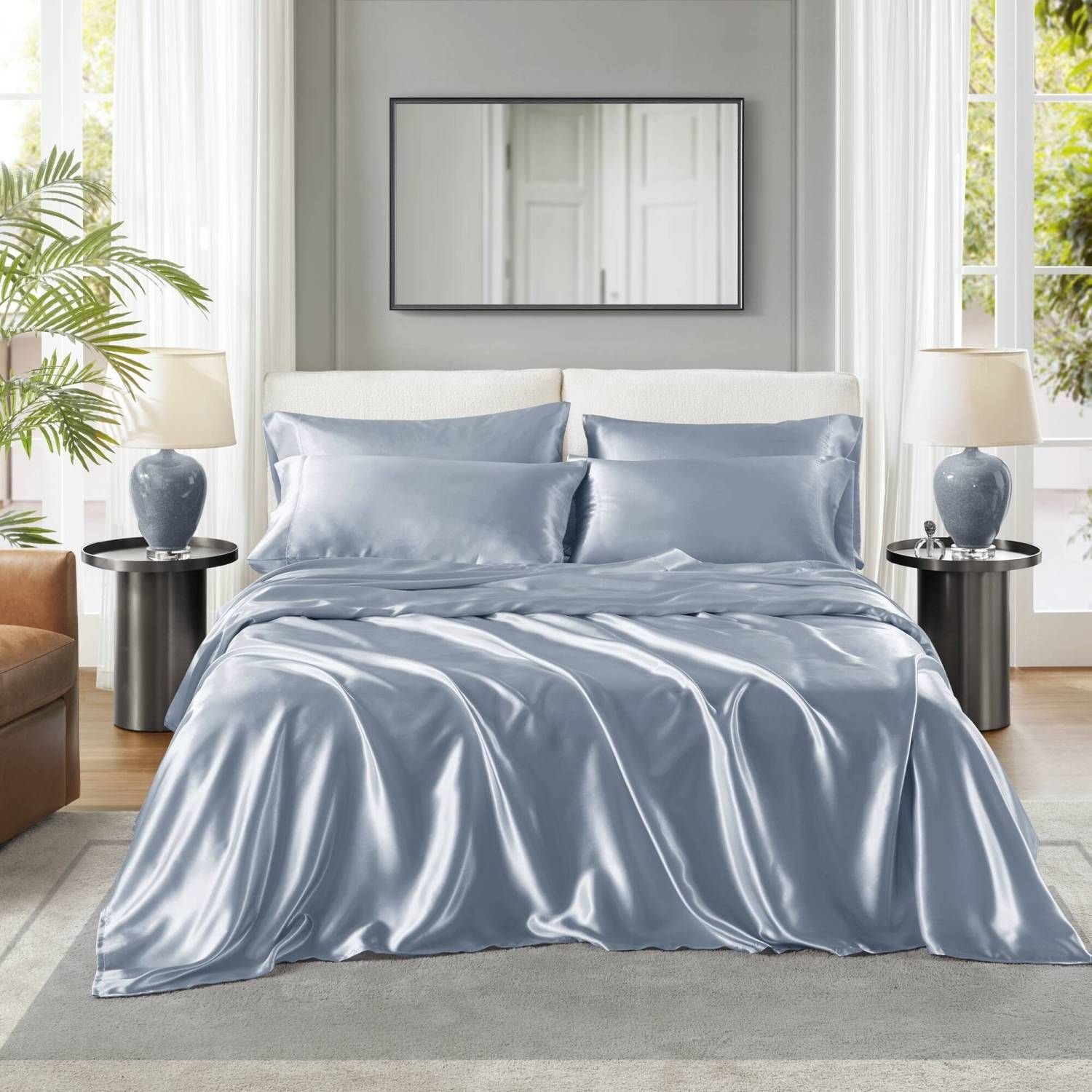 Satin Luxury Sheet Set Full (Color: as Pic)