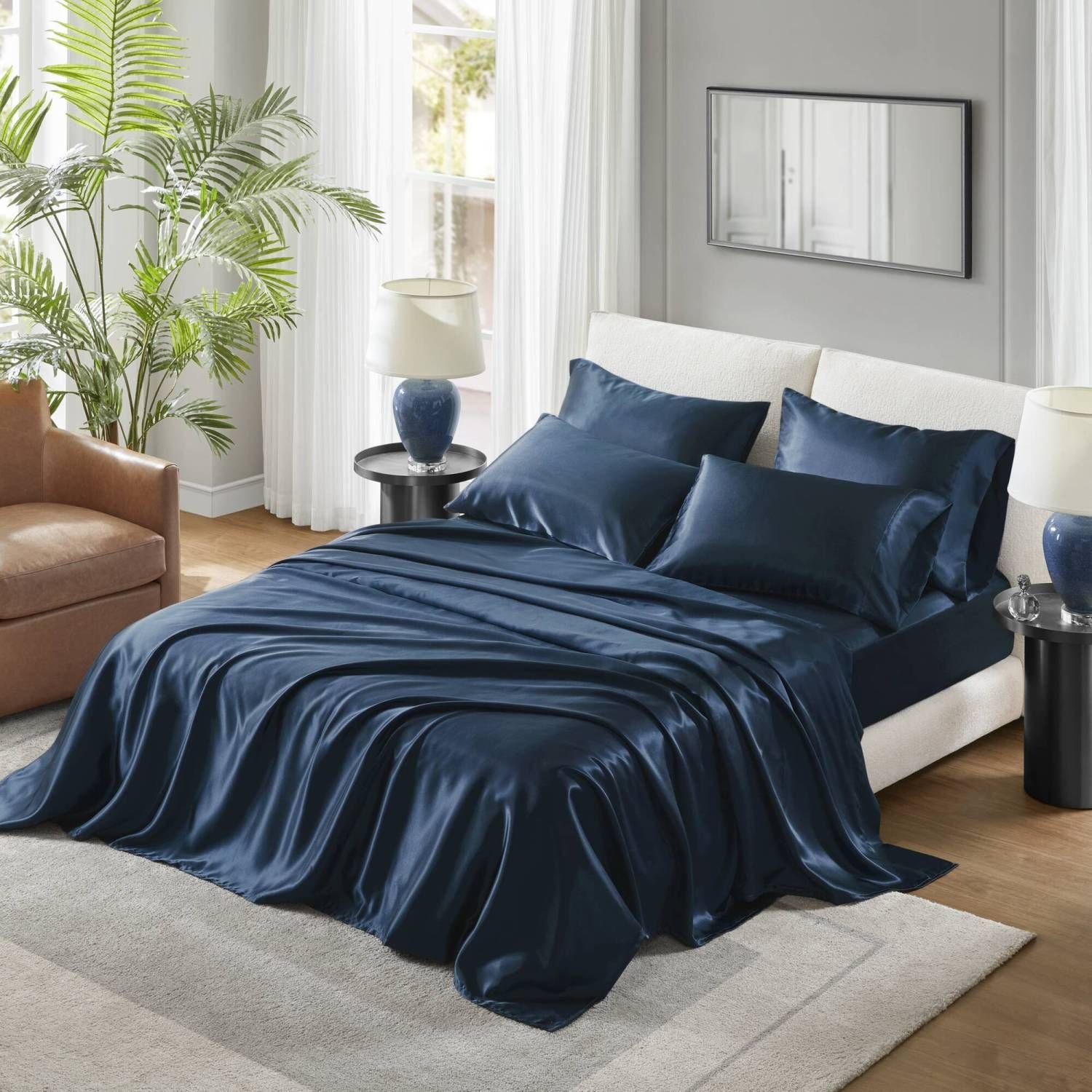 Satin Luxury Sheet Set Cal King (Color: as Pic)