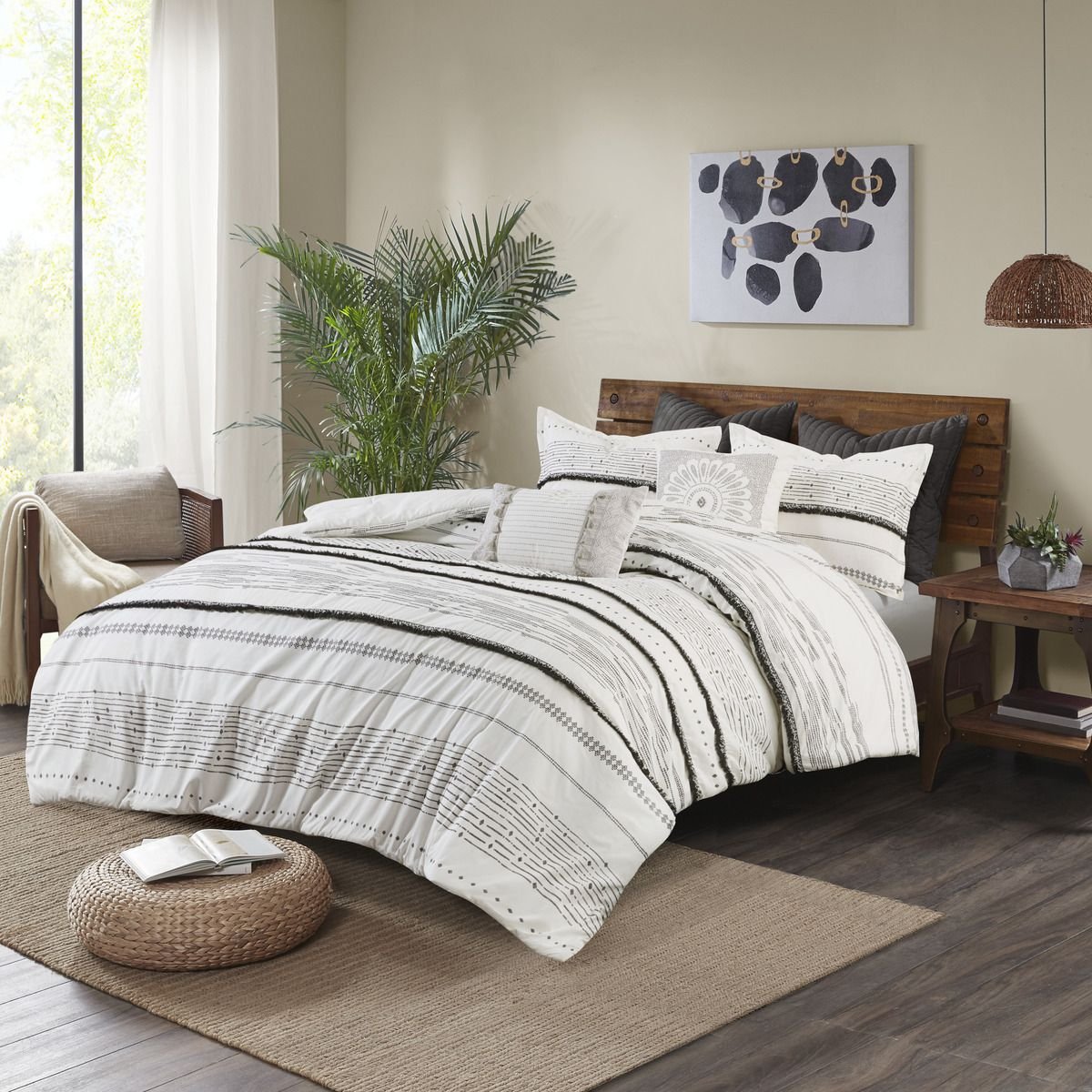 Cotton Printed Duvet Cover Set with Trims (Color: as Pic)
