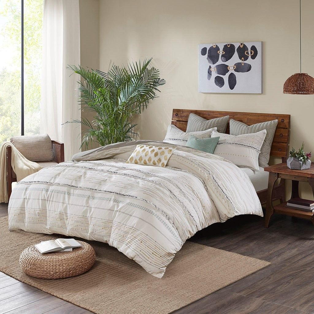 Cotton Printed Comforter Set with Trims (Color: as Pic)