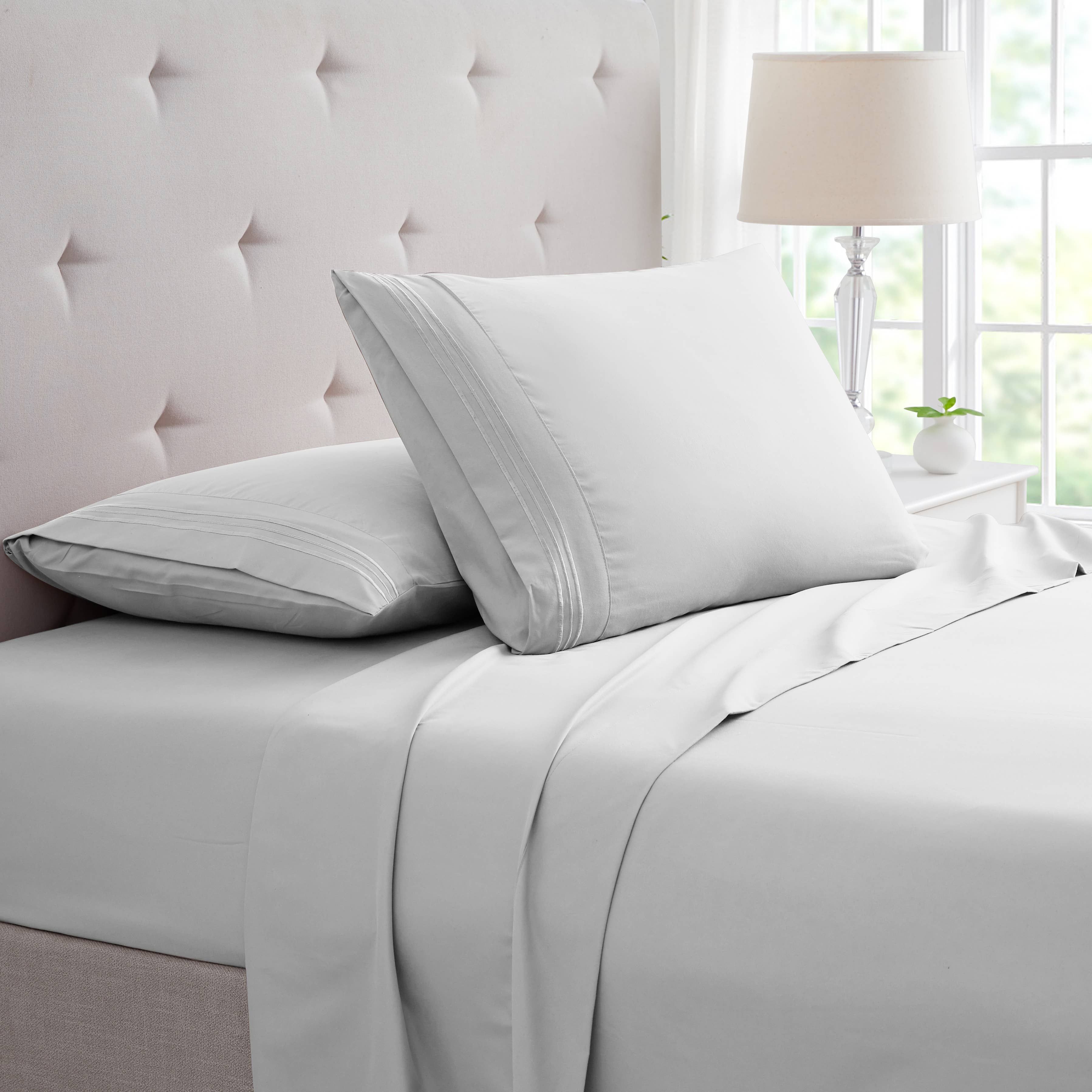 Bamboo 4 Piece Luxury 3 Line Embroidered Sheet Set (Color: Silver, size: Full)