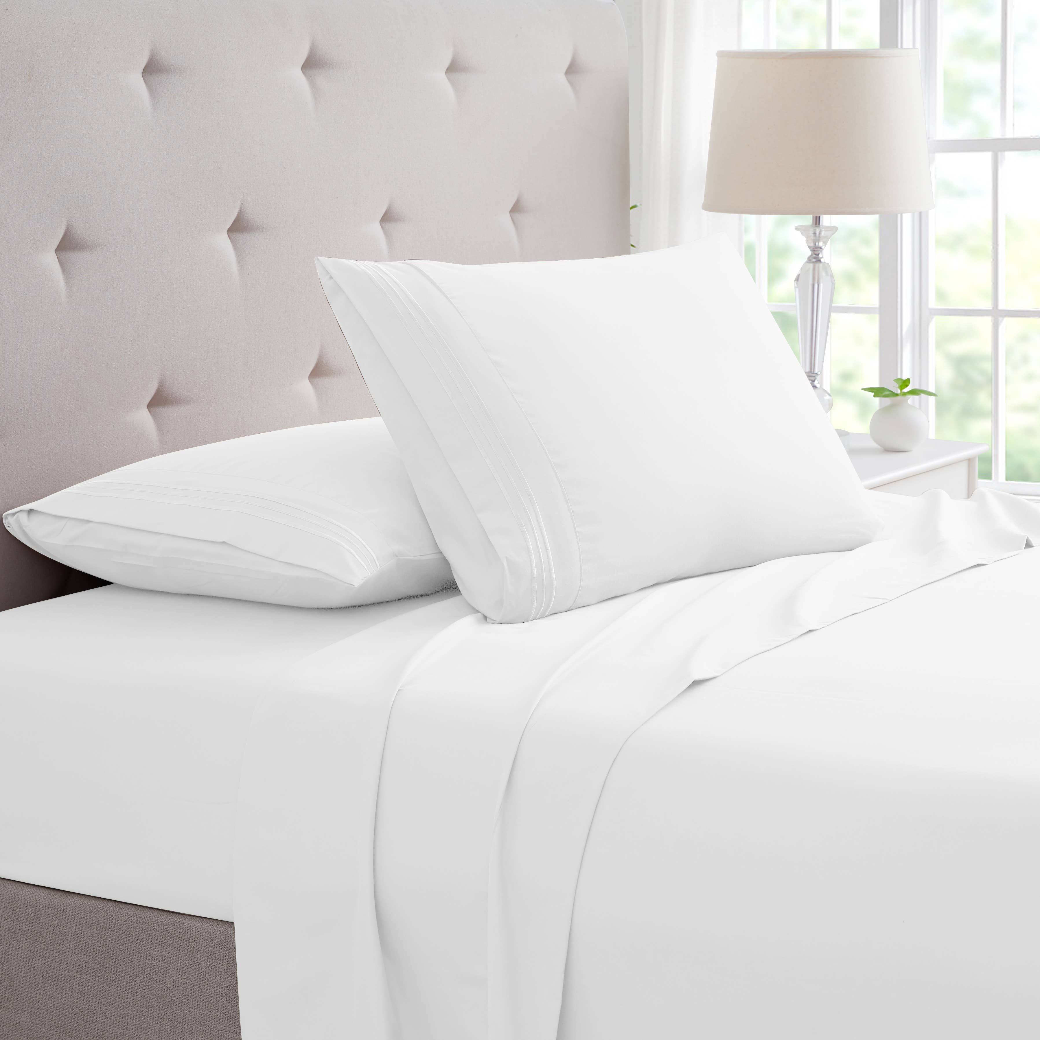 Bamboo 4 Piece Luxury 3 Line Embroidered Sheet Set (Color: White, size: Queen)