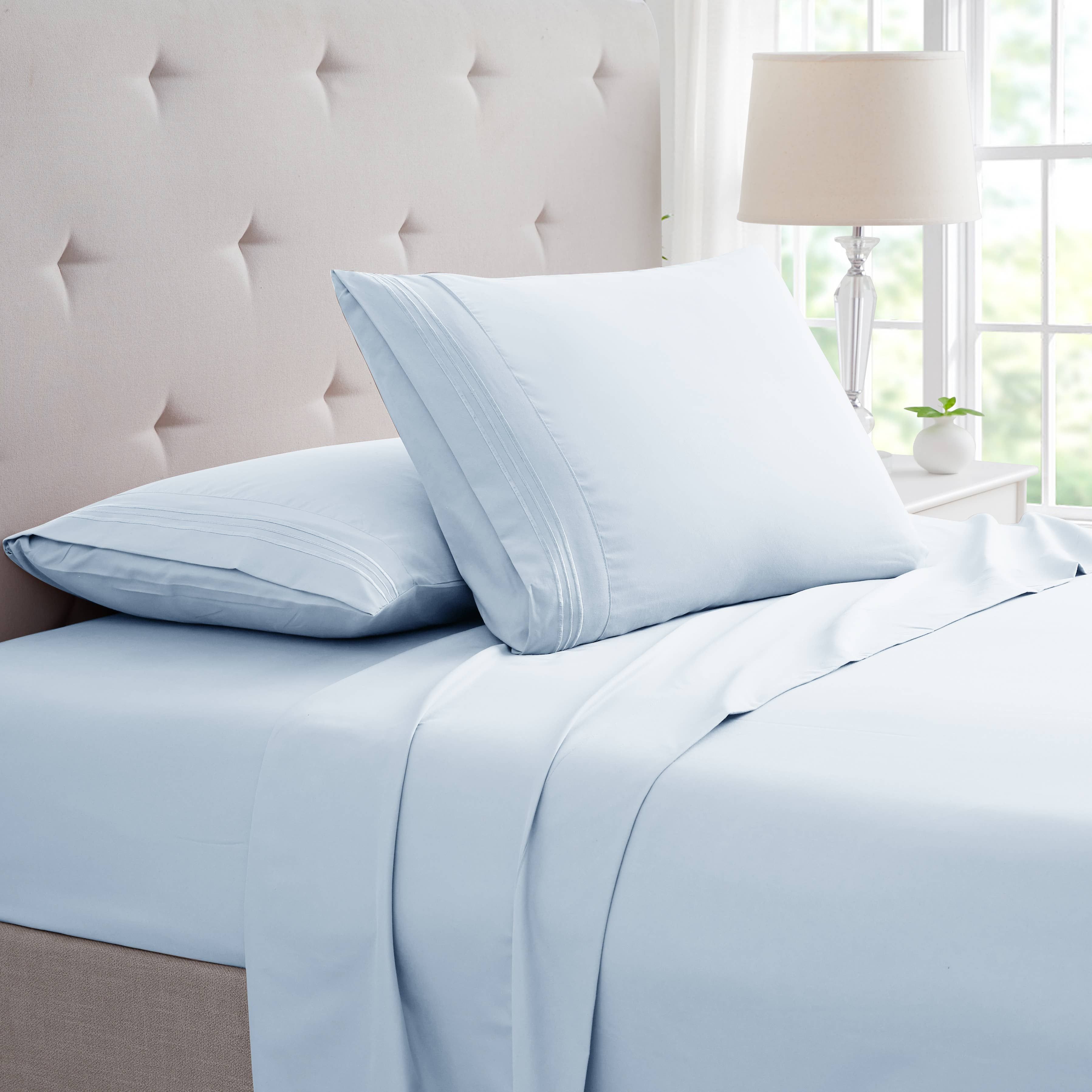 Bamboo 4 Piece Luxury 3 Line Embroidered Sheet Set (Color: Aqua, size: Queen)