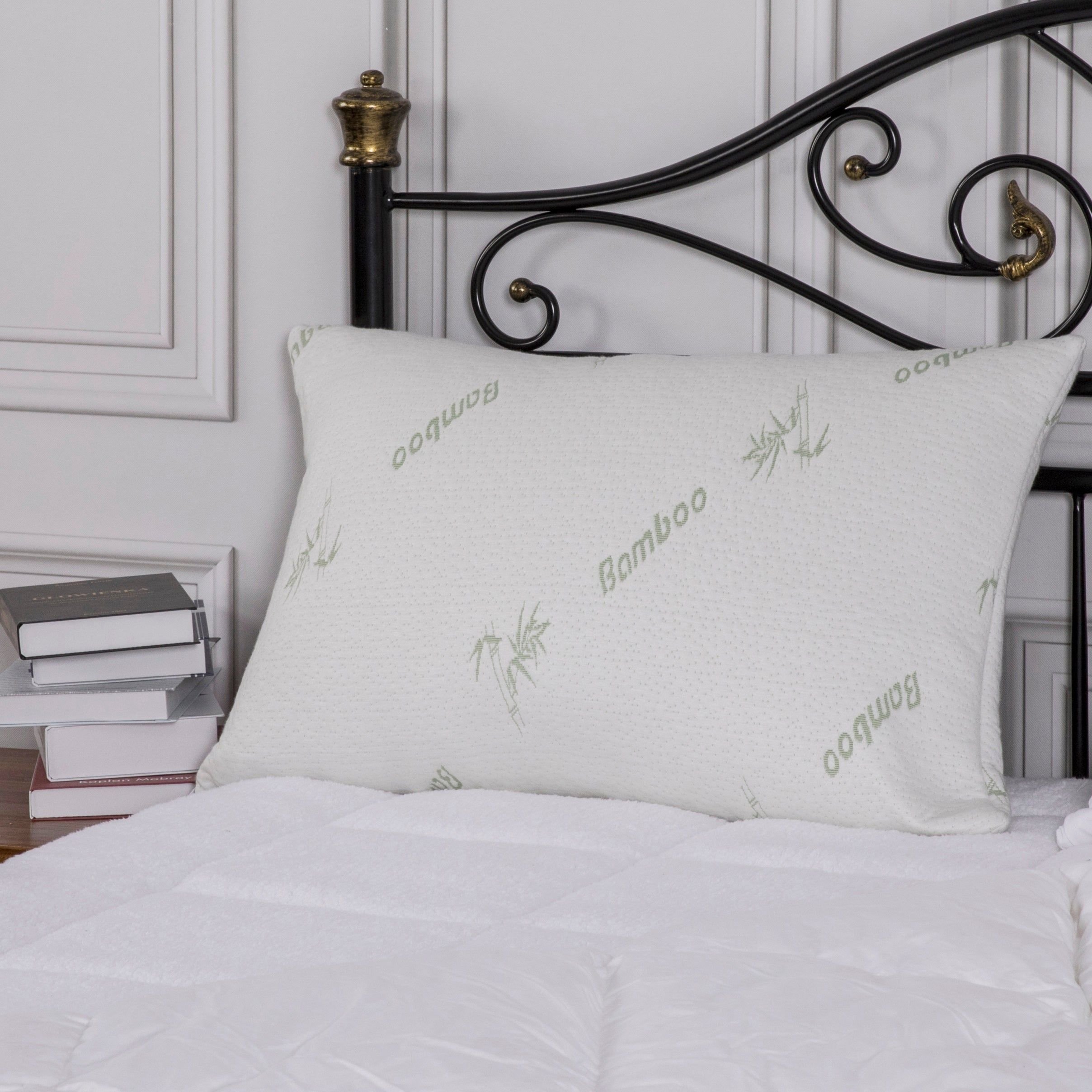 Bamboo Memory Foam Pillow with Removable Cover (Color: White/Green Accents, size: King (Pack of 1))